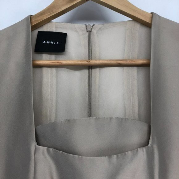 AKRIS Tan Beige Square Neck Silk structured professional flared dress size 4 - Picture 4 of 7